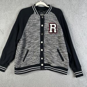 TORRID Rebel Wilson Varsity Jacket Womens 1 Black White Knit Snap  Embroidered
